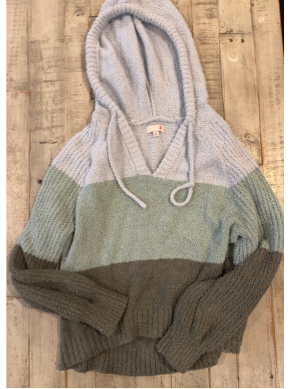 Women's SO Colorblock Hooded Sweater Size M Blue Green